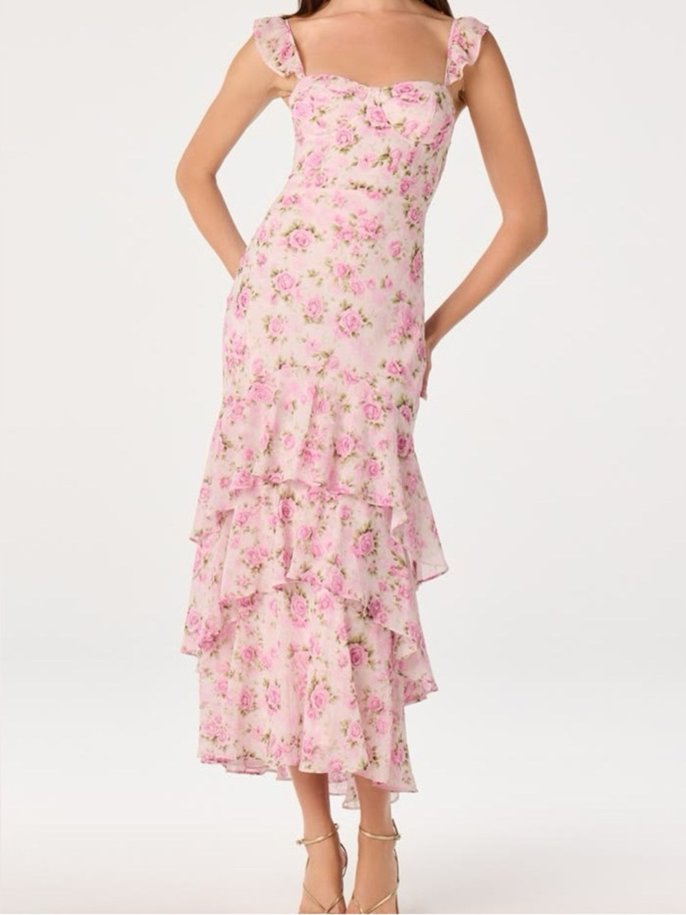 ASTR The Label Alcina Polka Dot Maxi Dress Pink Multi Floral - Picture 7 of 14
